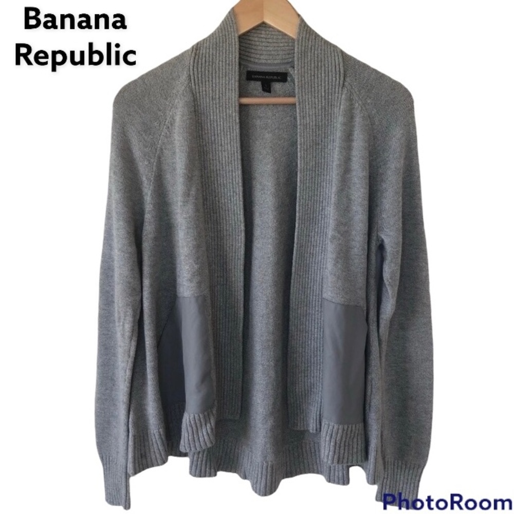 HP🎉Banana Republic Gray Faux Leather Cardigan